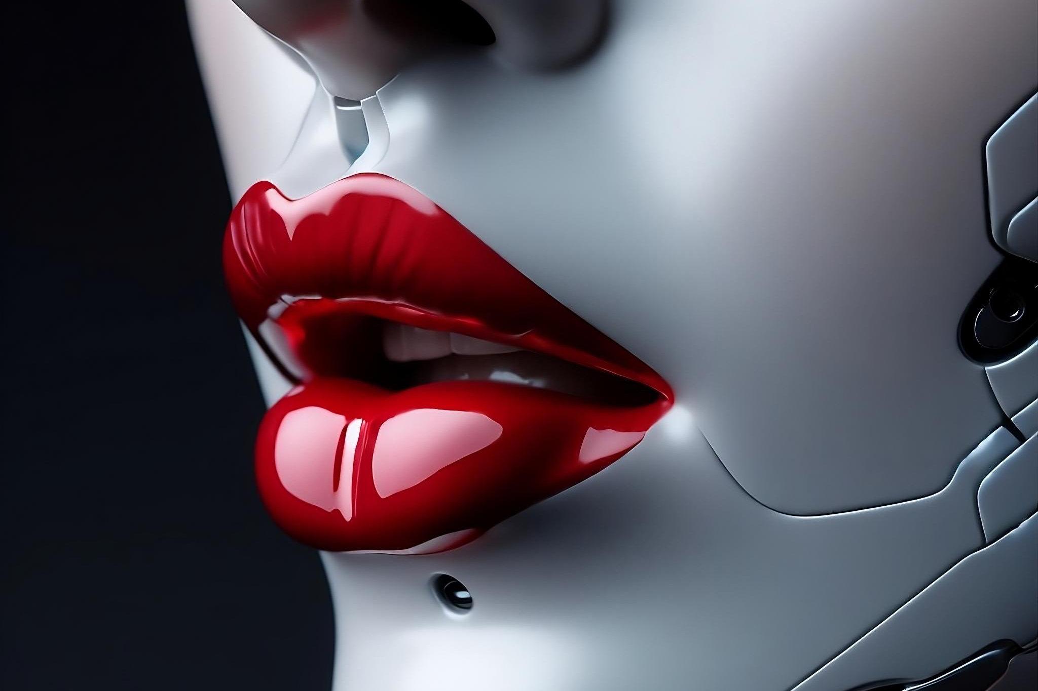 Robot face with red lips